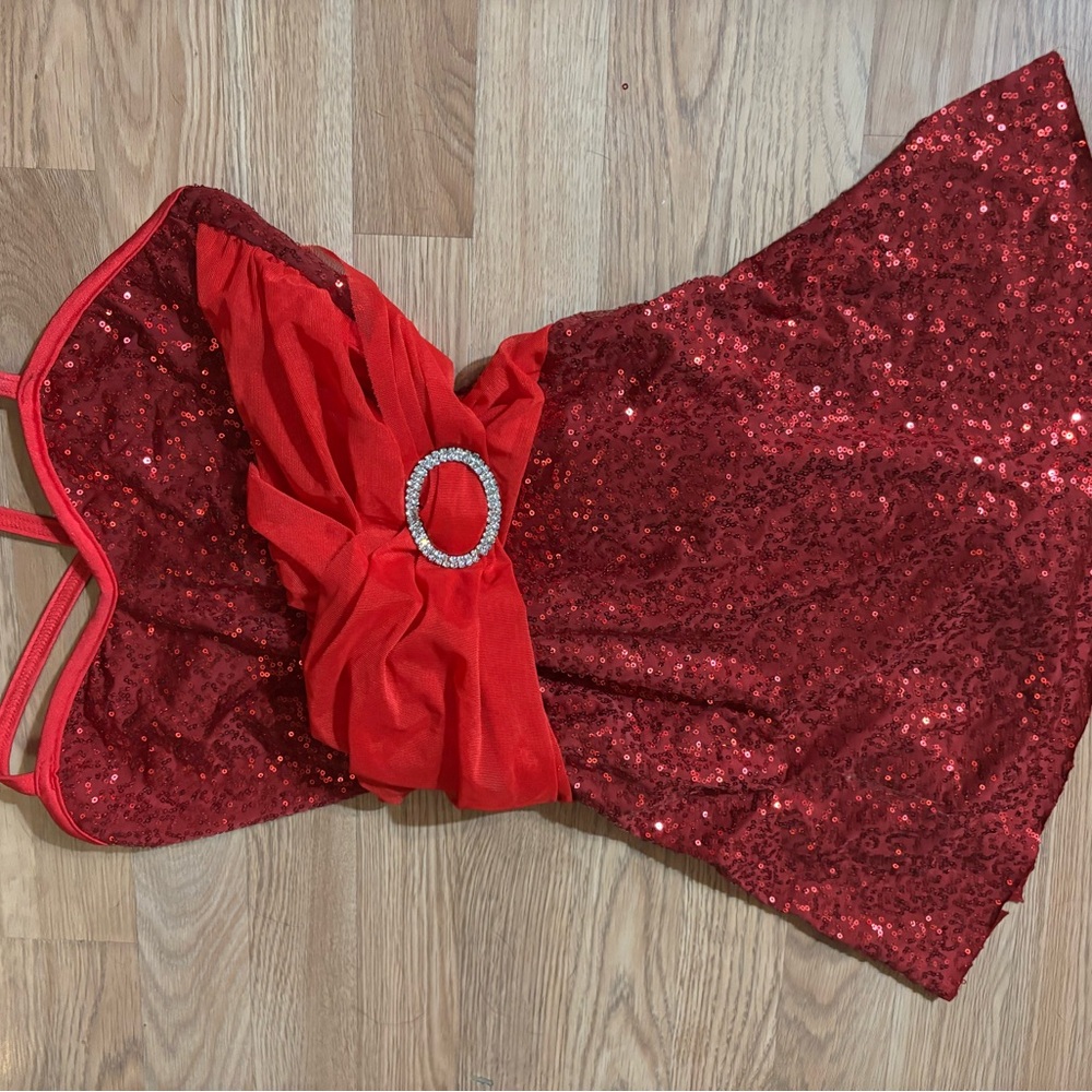 Red Sequin Dress with Rhinestone Detail
